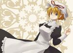  alternate_costume apron blonde_hair enmaided hair_up hat light_smile maid purple_eyes short_hair solo touhou yakumo_yukari yoshida_nishi 