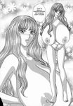  black_and_white breasts hard_translated highres huge_breasts long_hair monochrome nishimaki_tohru nude translated 
