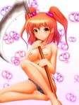  bad_id bad_pixiv_id bandaid bandaids_on_nipples barefoot breasts cameltoe feet hair_bobbles hair_ornament heart heart_background highres knee_up koibumi large_breasts onozuka_komachi pasties red_hair scythe short_hair sitting smile solo topless touhou two_side_up yellow_eyes 