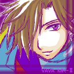  android brown_hair earrings jewelry lowres male_focus purple_eyes rockman rockman_x smile solo vava 