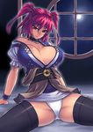  breasts breasts_apart collar hair_bobbles hair_ornament jonylaser large_breasts moon onozuka_komachi panties purple_hair red_eyes short_hair solo thighhighs thighs touhou two_side_up underwear v-neck 