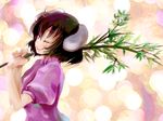  bad_id bad_pixiv_id bamboo branch brown_hair inaba_tewi one_eye_closed over_shoulder short_hair smile solo touhou upper_body yae_(mono110) 