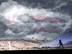  bad_id bad_pixiv_id cloud kawazu landscape legs lightning original scenery short_hair silhouette skirt sky solo standing storm 