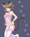  :p animal_ears awakened_miki blonde_hair breasts camisole cat_ears cat_tail fake_animal_ears green_eyes hairband hoshii_miki idolmaster idolmaster_(classic) lingerie maru_(sara_duke) medium_breasts panties paw_print see-through short_hair side-tie_panties solo tail thighhighs tongue tongue_out underwear 