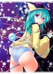  :t ass bad_id bad_pixiv_id blue_eyes gisyo green_hair hat komeiji_koishi looking_back panties short_hair solo striped striped_panties touhou underwear zoom_layer 