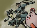  beard blue_eyes bomb brown_hair facial_hair furry gen_4_pokemon hachimaki headband kirby kirby_(series) lucario metal_gear_(series) metal_gear_solid pokemon pokemon_(creature) ray_k red_eyes smile solid_snake star_fox super_smash_bros. 