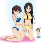  3girls akiyama_mio barefoot bikini black_eyes black_hair breasts brown_eyes brown_hair cameltoe covered_nipples hirasawa_yui k-on! kneeling long_hair manabe_nodoka medium_breasts multiple_girls no_eyewear rm_(rm32) short_hair soles sports_bikini swimsuit 