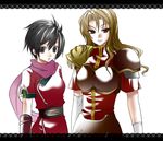  armor bad_id bad_pixiv_id black_hair blonde_hair gensou_suikoden gensou_suikoden_i kasumi_(suikoden) long_hair mito_ayame multiple_girls ninja scarf short_hair valeria_(suikoden) 