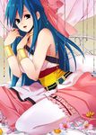  bad_id bad_pixiv_id bare_shoulders bed blue_hair bow bracelet choker dragon_quest dragon_quest_v flora flower hair_bow half_updo hidaka_ryou jewelry long_hair pink_bow solo thighhighs zettai_ryouiki 