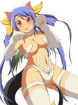  animal_ears asymmetrical_wings blue_hair blush bow breasts cameltoe cat_ears choker cosplay dizzy felicia felicia_(cosplay) guilty_gear hair_bow highres large_breasts long_hair mirano navel paw_pose paws pubic_hair red_eyes ribbon solo tail tail_ribbon thighhighs vampire_(game) wings 