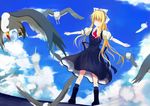  air bad_id bad_pixiv_id bird blonde_hair closed_eyes feathers highres kamio_misuzu long_hair outstretched_arms ponytail school_uniform seagull solo spread_arms to_aru_awl very_long_hair 