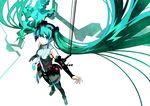  aqua_eyes aqua_hair detached_sleeves hatsune_miku hatsune_miku_(append) long_hair looking_up solo twintails very_long_hair vocaloid vocaloid_append won_(toufunokado) 