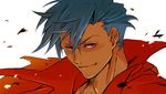  blue_hair cape kamina male_focus manly red_eyes sako smile solo tengen_toppa_gurren_lagann 