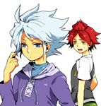  bored hood hoodie inazuma_eleven inazuma_eleven_(series) male male_focus multiple_boys nagumo_haruya red_hair redhead suzuno_fuusuke turtleneck white_hair 