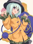  bad_id bad_pixiv_id green_hair hat heart komeiji_koishi okaki purple_eyes short_hair solo touhou 