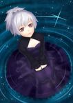  darker_than_black dress from_above k+ ponytail purple_dress silver_hair solo water yin 