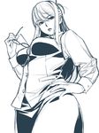  aqua breasts eyewear_removed glasses hand_on_hip hands holding holding_eyewear ino kisaragi_rei large_breasts long_hair monochrome otome_function simple_background sketch solo white_background 