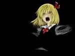  blonde_hair bow cervus fang hair_bow hair_ribbon open_mouth outstretched_arms red_eyes ribbon rumia solo spread_arms touhou 