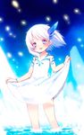  bad_id bad_pixiv_id blue_eyes blush child dress kito_(sorahate) legs original short_hair skirt_hold solo tattoo water white_dress white_hair 