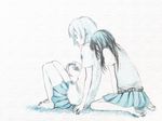  akiyama_mio aqua bad_id bad_pixiv_id barefoot k-on! knees_up lowres mochizuki_mina monochrome multiple_girls sitting sketch soles tainaka_ritsu wariza 