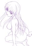  barefoot breasts c.c. code_geass kneeling large_breasts long_hair misnon_the_great monochrome nude sketch solo 