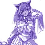  animal_ears arm_up bell bell_collar breasts bursting_breasts cat_ears cleavage collar daniel_fielding dress elbow_gloves gloves large_breasts monochrome original purple signature sketch solo wedding_dress 