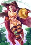  blush breasts cape cleavage copyright_request curvy fingerless_gloves gloves hat large_breasts maki_aida_factor pink_hair purple_eyes solo thighhighs witch witch_hat 