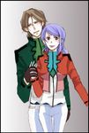  1boy 1girl anew_returner blue_hair brown_hair couple female gundam gundam_00 lockon_stratos lyle_dylandy male red_eyes together 