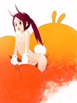  :o aihara_shouta animal_ears bad_id bad_pixiv_id bunny_ears bunny_tail flat_chest gloves leaning_forward long_hair nipples nude original ponytail purple_eyes purple_hair red_eyes red_hair solo tail 