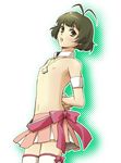  akizuki_ryou antenna_hair armband arms_behind_back bow cross cross_necklace crossdressing cute_&amp;_girly_(idolmaster) dorei_k flat_chest idolmaster idolmaster_dearly_stars jewelry male_focus necklace nipples open_mouth otoko_no_ko skirt solo thighhighs zettai_ryouiki 