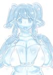  adjusting_clothes adjusting_swimsuit bad_id bad_pixiv_id bikini blue breasts goo_girl huge_breasts kaqo looking_at_viewer monochrome monster_girl open_mouth original pointy_ears sidelocks simple_background solo swimsuit upper_body white_background 