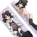  babydoll black_hair blue_panties bow bow_panties breast_suppress dakimakura dutch_angle flat_chest hair_bow hair_ribbon kiyoura_setsuna lingerie lowres lying on_back on_side open_clothes open_shirt panties red_eyes ribbon school_days school_uniform shirt short_hair skirt thighhighs topless underwear undressing white_panties 