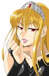  blonde_hair cum cum_string highres hime_(kaibutsu_oujo) hinoki kaibutsu_oujo lilianne red_eyes tiara tongue 