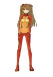  blue_eyes bodysuit bra brown_hair evangelion:_2.0_you_can_(not)_advance highres lingerie long_hair looking_away midriff multicolored multicolored_bodysuit multicolored_clothes neon_genesis_evangelion orange_bodysuit pinzu plugsuit rebuild_of_evangelion red_bodysuit see-through shikinami_asuka_langley simple_background solo souryuu_asuka_langley standing test_plugsuit underwear 