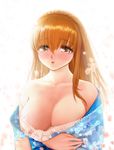  breasts brown_eyes brown_hair dead_or_alive ebina_souichi japanese_clothes kasumi_(doa) kasumi_mania_3 large_breasts long_hair petals solo 