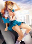  between_breasts blue_eyes breasts duplicate large_breasts neon_genesis_evangelion nipples no_bra open_clothes open_shirt red_hair sage_joh school_uniform shirt solo souryuu_asuka_langley 