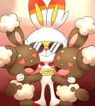  ambiguous_gender anthro buneary fur group hi_res lagomorph mammal nintendo open_mouth pok&eacute;mon pok&eacute;mon_(species) polygon5 scorbunny simple_background video_games 