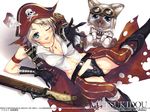  belt blonde_hair blue_eyes breasts cameltoe cleavage covered_nipples fang felyne gloves goggles gun hat highres ikeda_yasuhiro jewelry large_breasts monster_hunter necklace one_eye_closed pirate pirate_j rifle short_hair solo tongue weapon 