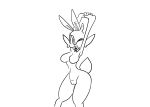  anthro breasts buckteeth featherless featureless_breasts female lagomorph looking_at_viewer mammal nintendo one_eye_closed open_mouth pencil-arts pok&eacute;mon pok&eacute;mon_(species) pussy scorbunny simple_background sketch solo stretching teeth video_games white_background wink 