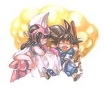  1girl boots chi-chi_(dragon_ball) dragon_ball dragon_ball_(classic) drooling flying_nimbus lowres nitako nyoibo pink_footwear sleeping son_gokuu traditional_media watercolor_(medium) 