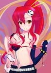  absurdres bad_id bad_pixiv_id belt bikini_top blush breasts censored convenient_censoring fingerless_gloves gloves hair_ornament hair_over_breasts highres large_breasts long_hair oukasakura ponytail red_hair smile solo tengen_toppa_gurren_lagann undressing yellow_eyes yoko_littner 