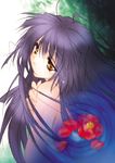 absurdres carnelian flower highres kao_no_nai_tsuki kuraki_suzuna long_hair nude purple_hair solo yellow_eyes 
