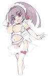  akatsuki_alut apron blush breastless_clothes breasts brown_hair chibi elbow_gloves gloves inverted_nipples labia large_breasts long_hair maid maid_headdress mel/a nipples original ponytail puffy_nipples red_eyes solo thighhighs white_legwear 