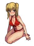  barefoot bikini blonde_hair breasts cleavage copyright_request kneeling large_breasts oira_(kagaribi) solo swimsuit twintails 