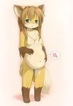 :&lt; animal_ears aqua_eyes barefoot blue_eyes blush breasts female fox fox_ears fox_tail full_body furry gradient gradient_background heart ka_(pixiv341010) kagerofu long_hair paws pregnant simple_background small_breasts solo standing tail tears 