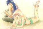  1girl bad_id bad_pixiv_id blonde_hair blue_eyes blue_hair boyshorts breasts butt_crack cleavage couple hetero large_breasts legs long_hair macross macross_frontier pink_hair ponytail saotome_alto sheryl_nome yuri_(freedom) 