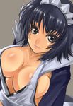  bad_id bad_pixiv_id black_hair breasts cleavage covered_nipples iroha_(samurai_spirits) large_breasts lips maid samurai_spirits sararajin short_hair solo 