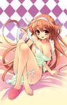  alice_parade apron areolae blush breasts cleavage crossed_legs highres itou_noiji large_breasts long_hair long_legs miori_(alice_parade) naked_apron orange_eyes orange_hair sitting solo very_long_hair 