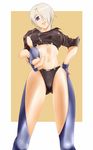  angel_(kof) bad_id bad_pixiv_id blue_eyes breasts covered_nipples fingerless_gloves gloves hair_over_one_eye large_breasts midriff panties pointing solo suzumebachi_(bumblebeez) the_king_of_fighters tongue underwear white_hair 