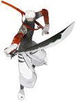  katana male_focus mask mikazuchimaru ninja okama onore_no_shinzuru_michi_wo_yuke solo sword tattoo weapon white_hair 